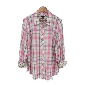 Talbots plaid top long sleeve button down 2x classic shirt pink preppy plus